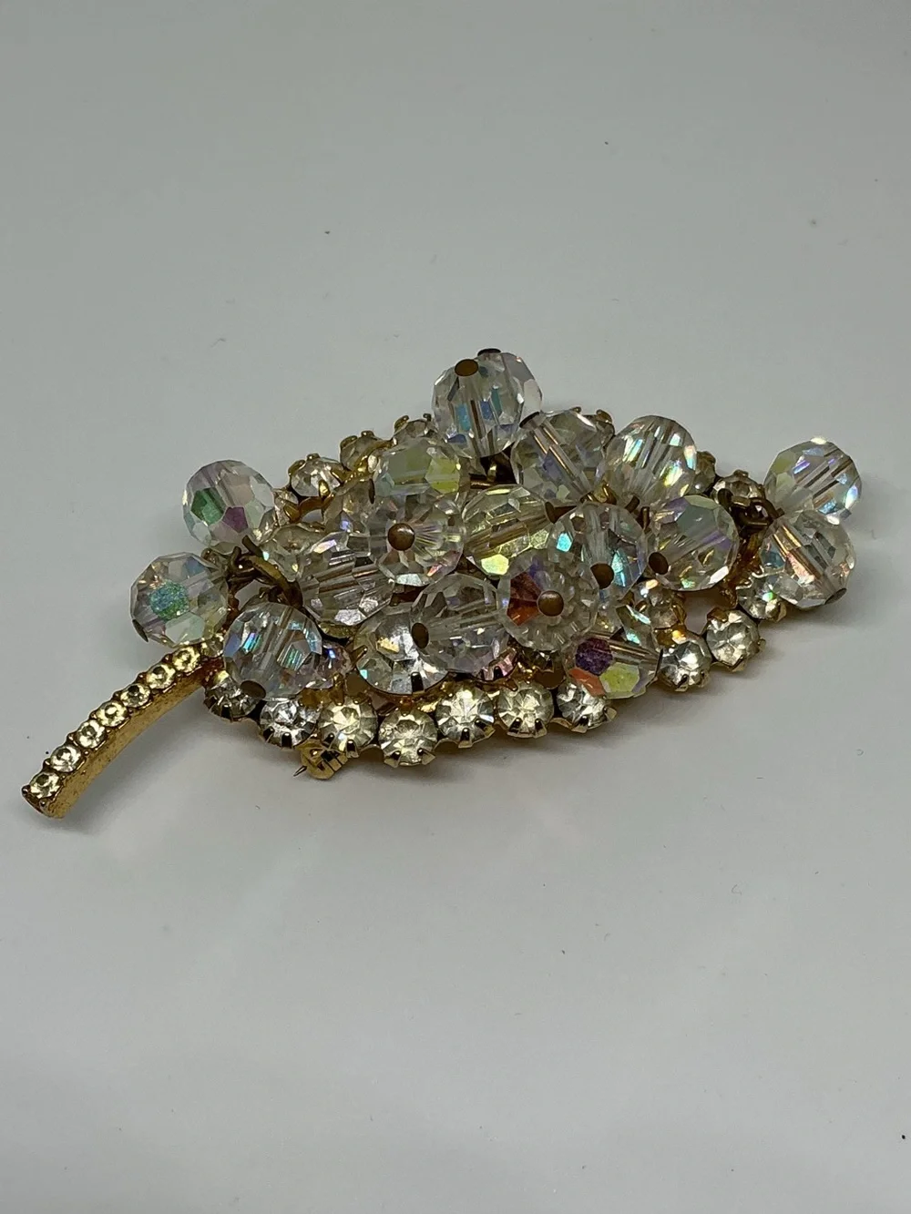 VTG Juliana AB Crystal Rhinestone Cha Cha Leaf Brooch Clip Earring Set Verified